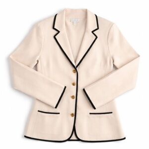 J.Crew Cream Knit Blazer w/ Black Contrast Piping | Size S